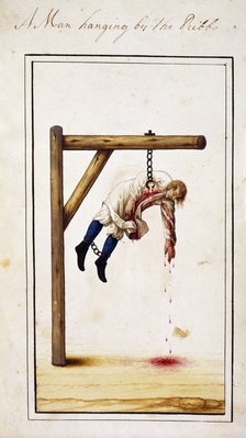 A serf punished by being hanged from his ribs, Russia, 1800s. Artist: Unknown