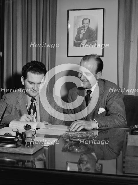 Portrait of Joe Mooney and Milt Gabler(?), Decca office(?), New York, N.Y., ca. Dec. 1946. Creator: William Paul Gottlieb.