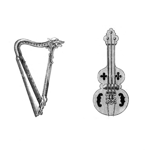 Musical instruments, 12th century, (1843).Artist: Henry Shaw