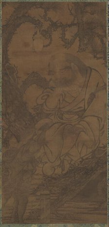 Luohan in a Tree and Tortoise Presenting a Scroll, Ming dynasty, 14th century. Creator: Unknown.