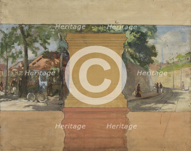 Sketch for the town hall of Vanves: View of Vanves with guinguette, 1902. Creator: Paul Leon Felix Schmitt.