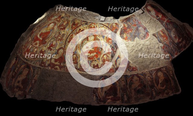 Fragment of the Fresco with Buddhas in the cupola of a grotto. From Kakrak (Bamiyan), 7th-8th centur
