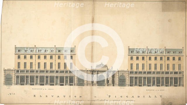 Design for the redevelopment of the Burlington House site, Piccadilly, Westminster, London..., c1811 Creator: Samuel Ware.