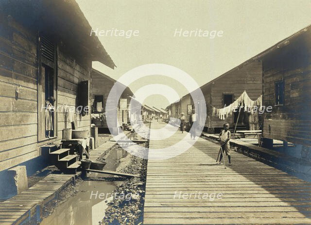 Panama Canal workers' (West Indian and Panaman) quarters: exterior view of wooden huts..., c1910. Creator: Unknown.