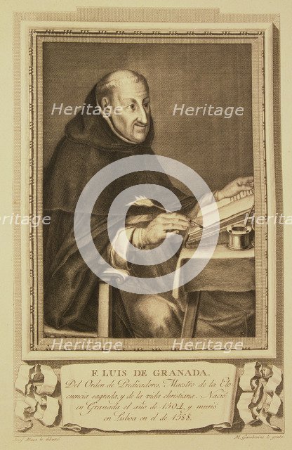 Fray Luis de Granada (1504-1588), Spanish writer and speaker, engraving of the collection 'Illust…