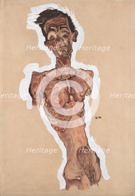 Nude Self-Portrait, 1910. Artist: Schiele, Egon (1890–1918)