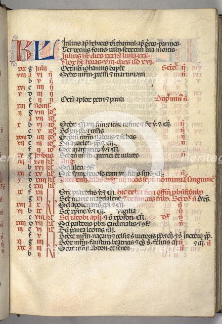 Missale: Fol. 6r: July Calendar Page, 1469. Creator: Bartolommeo Caporali (Italian, c. 1420-1503).