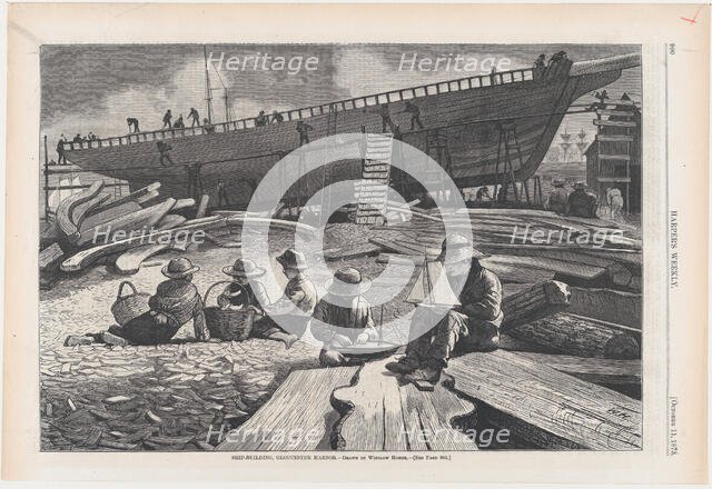 Ship-Building, Gloucester Harbor (Harper's Weekly, Vol. XVII), October 11, 1873. Creator: Unknown.