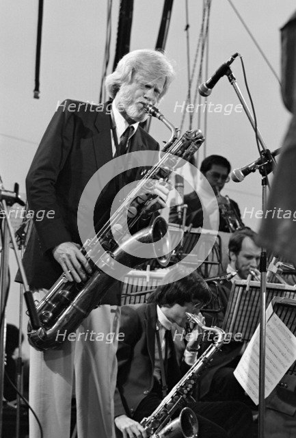 Gerry Mulligan, Capital Jazz Festival, Knebworth Park, Stevenage, 1982. Artist: Brian O'Connor.