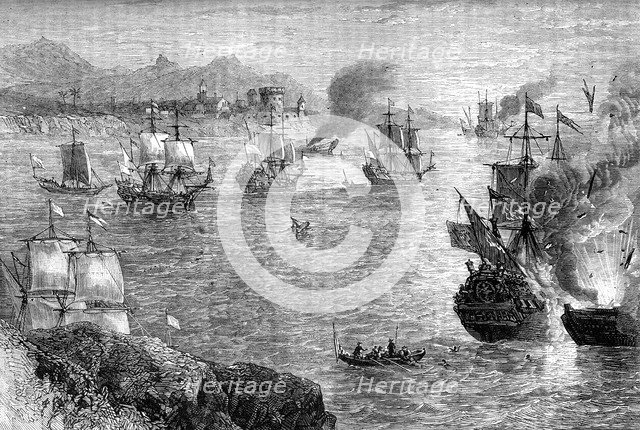 Captain Morgan's defeat of the Spanish fleet, 1660s (c1880). Artist: Unknown