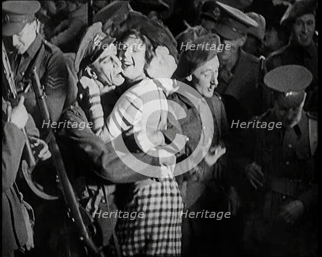 Scene from the Short Silent Feature Film 'Poppies of Flanders'. A Group of Male Actors..., 1920s. Creator: British Pathe Ltd.