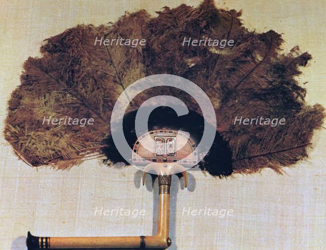 Ivory fan trimmed with ostrich feathers, from the Tomb of Tutankhamun, 14th century BC. Artist: Unknown