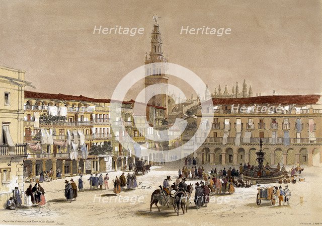 Plaza de San Francisco in Seville, 19th century drawing.