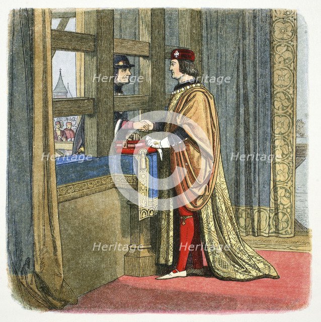 Meeting of Edward IV of England and Louis XI of France at Picquigny, France, 1475 (1864). Artist: James William Edmund Doyle