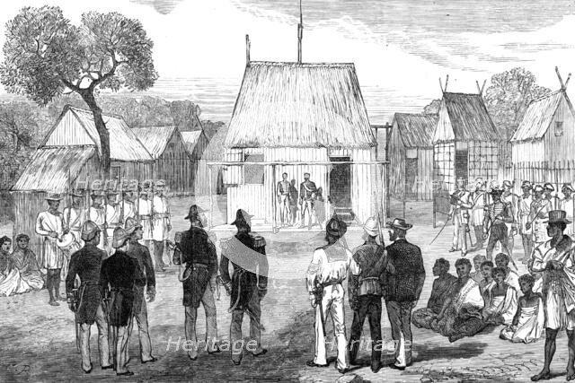 Reception of British naval officers by the native governor of Mohabo, Madagascar, 1881. Creator: Unknown.