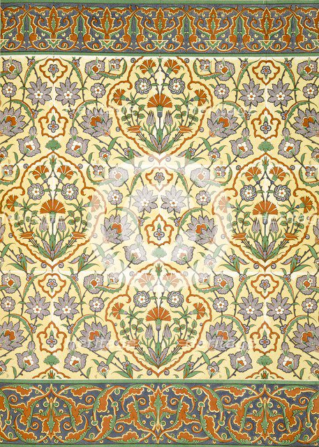 Faience mural with border using highly stylised repeating patterns of vegetal and floral forms, pub. Creator: Emile Prisse d'Avennes (1807-79).