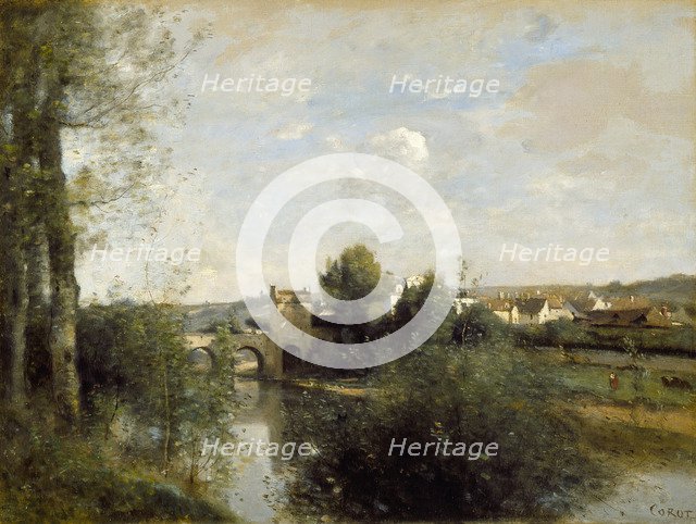 Seine and Old Bridge at Limay, 1872. Artist: Corot, Jean-Baptiste Camille (1796-1875)