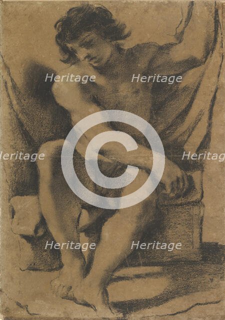 Seated Nude Young Man in Nearly Frontal View, ca. 1618. Creator: Guercino.