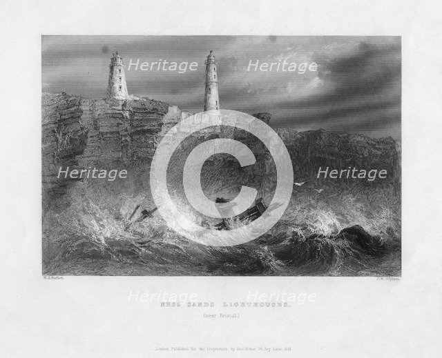 Ness Sands Lighthouses, near Bristol, Goucestershire, 1841. Artist: Francis William Topham
