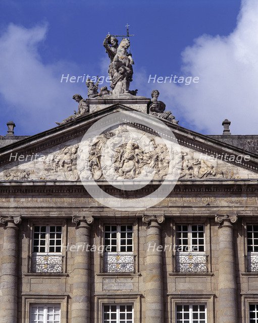 Detail of the frontal of the façade of the Rajoy Palace in Santiago de Compostela, now the Town H…