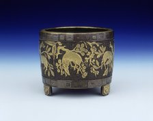 Enriched parcel-gilt bronze censer, Late Ming dynasty, China, 1550-1664. Artist: Unknown