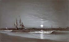 Entrance to Harbor—Moonlight, 1881. Creator: David Johnson Kennedy.