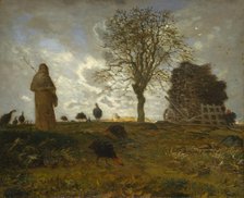 Autumn Landscape with a Flock of Turkeys, 1872-73. Creator: Jean Francois Millet.