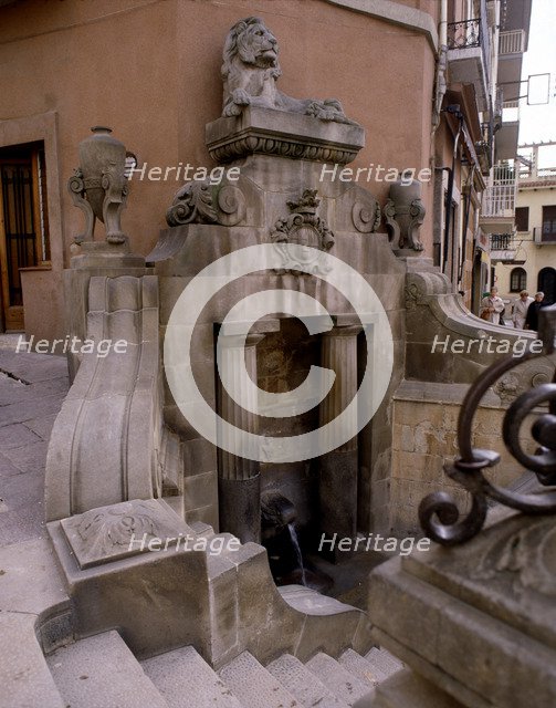 Detail of the 'Lion Fountain', hot spring in the center of the town of Caldes de Montbui.