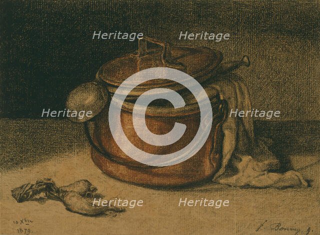 Still Life with a Copper Pot and Ladle, October 10, 1879. Creator: Francois Bonvin.