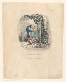 Fashionable young man dresses up, 1828. Creator: Henri-Gerard Fontallard.