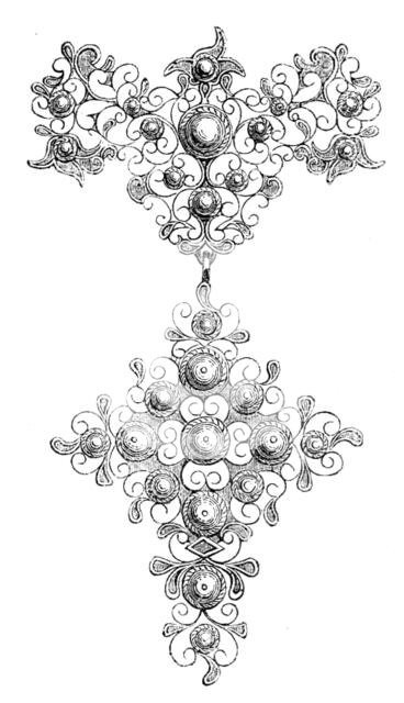 The Loan Collection, South-Kensington: Sevigné-gold open filigree-work set with pearls, 1862. Creator: Unknown.