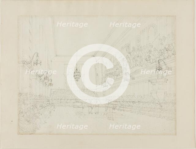 Study for The Hall, Blue Coat School, from Microcosm of London, c. 1808. Creator: Augustus Charles Pugin.