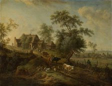 Landscape with Farm Animals on a Road, 18th century. Creator: Christian Georg Schutz.
