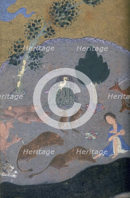 Majnun in the desert with the animals, c1410-c1411. Creator: Unknown.