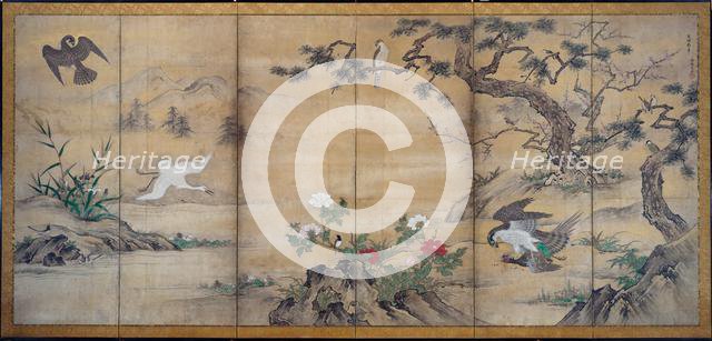 Birds, Trees, and Flowers, late 1500s. Creator: Kano Mitsunobu (Japanese, 1565-1608), attributed to.