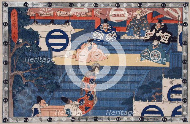 Act I: Lady Kaoyo Mounting the Steps at Hachiman Shrine for the..., between c1835 and c1839. Creator: Ando Hiroshige.