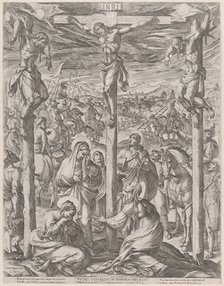 Christ crucified between the two thieves, the three Marys at the foot of the cross, 1612. Creator: Antonio Tempesta.