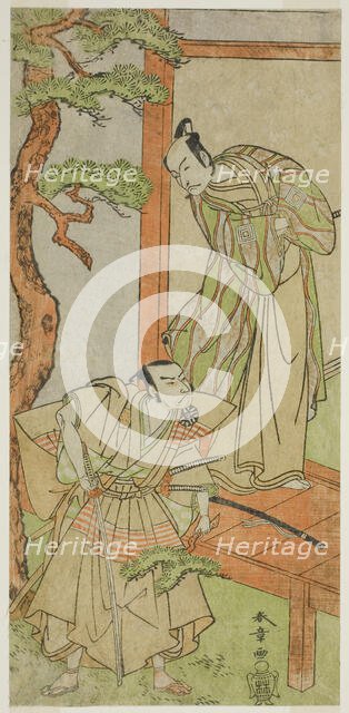 The Actors Ichikawa Danjuro V as Momonoi Wakasanosuke (right), and Nakamura Nakazo I as..., c. 1771. Creator: Shunsho.