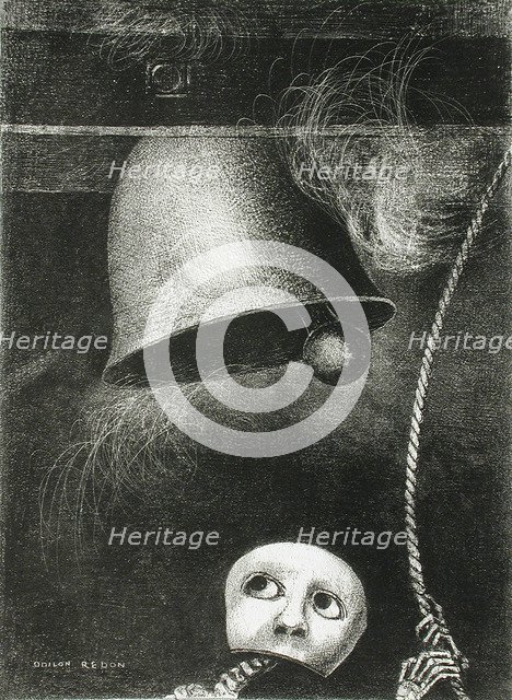 A Mask Sounds the Death Knell. Series: For Edgar Poe, 1882. Artist: Redon, Odilon (1840-1916)