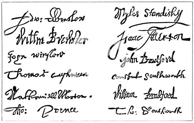 Signatures of the pilgrim fathers, 1620s, (c1920). Artist: Unknown
