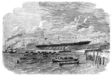 Launch of the Knight Commander, iron screw steam-ship, built at Dublin, 1864. Creator: Smyth.