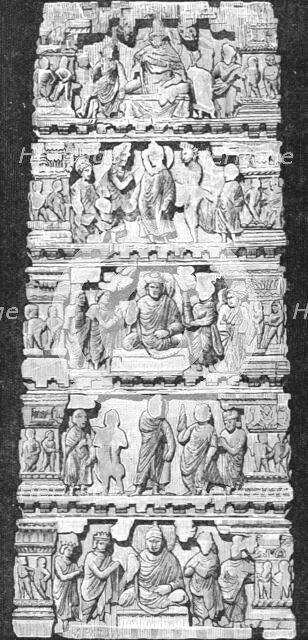 'Bas-relief from an Indian Temple; Notes on the Ancient Temples of India', 1875. Creator: Unknown.