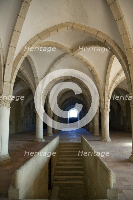 Monks' hall with steps and Gothic vault, Monastery of Alcobaca, Alcobaca, Portugal, 2009.  Artist: Samuel Magal