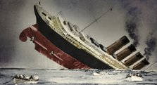 The sinking of the 'Lusitania', 7 May 1915. Artist: Unknown.