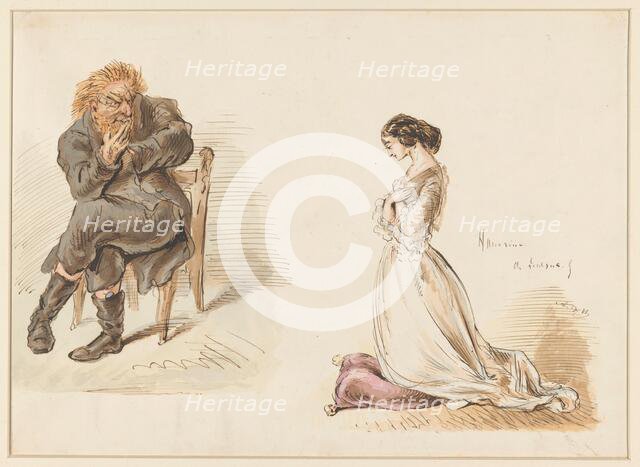 Figure studies of a man and a young girl, 1832-1897. Creator: Alexander Ver Huell.