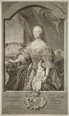 Portrait of Johanna-Elizabeth, Electress of Anhalt-Zerbst (1712-1760), Mother of Catherine II, 1756. Artist: Bernigeroth, Johann Martin (1713-1767)