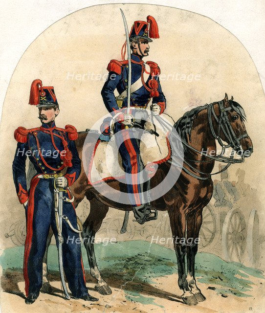 French artillery uniforms, 19th century. Artist: Unknown