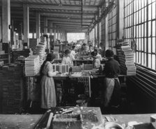 Wooden Box Industry: women in work room of box factory, c1910. Creator: Frances Benjamin Johnston.