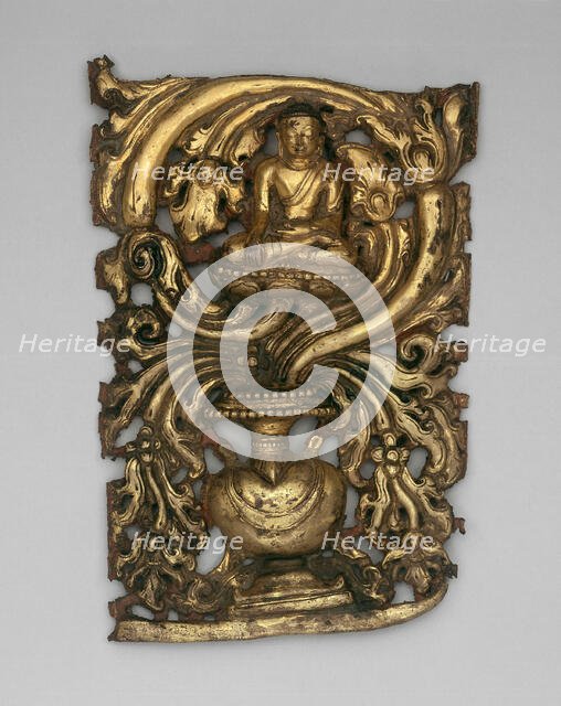 Transcendent Buddha Akshobhya and Vessel Overflowing with Foliage (Purnagata), 15th/16th century. Creator: Unknown.