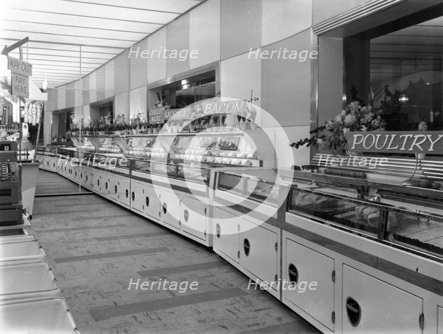 New Co-op central butcher's department, Barnsley, South Yorkshire, 1957. Creator: Michael Walters.